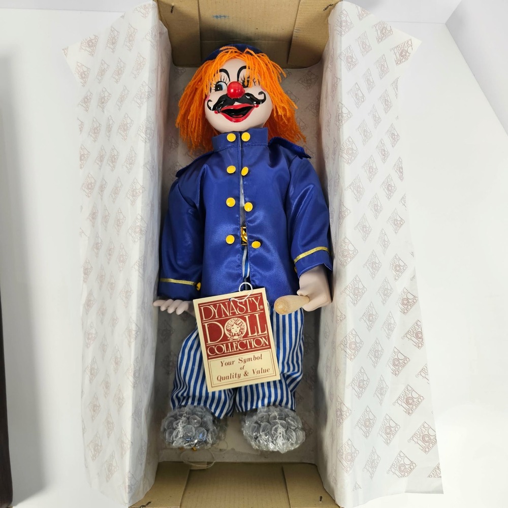 Dynasty Doll Collection Keystone Kop Porcelain Clown Doll Blue Uniform Vintage